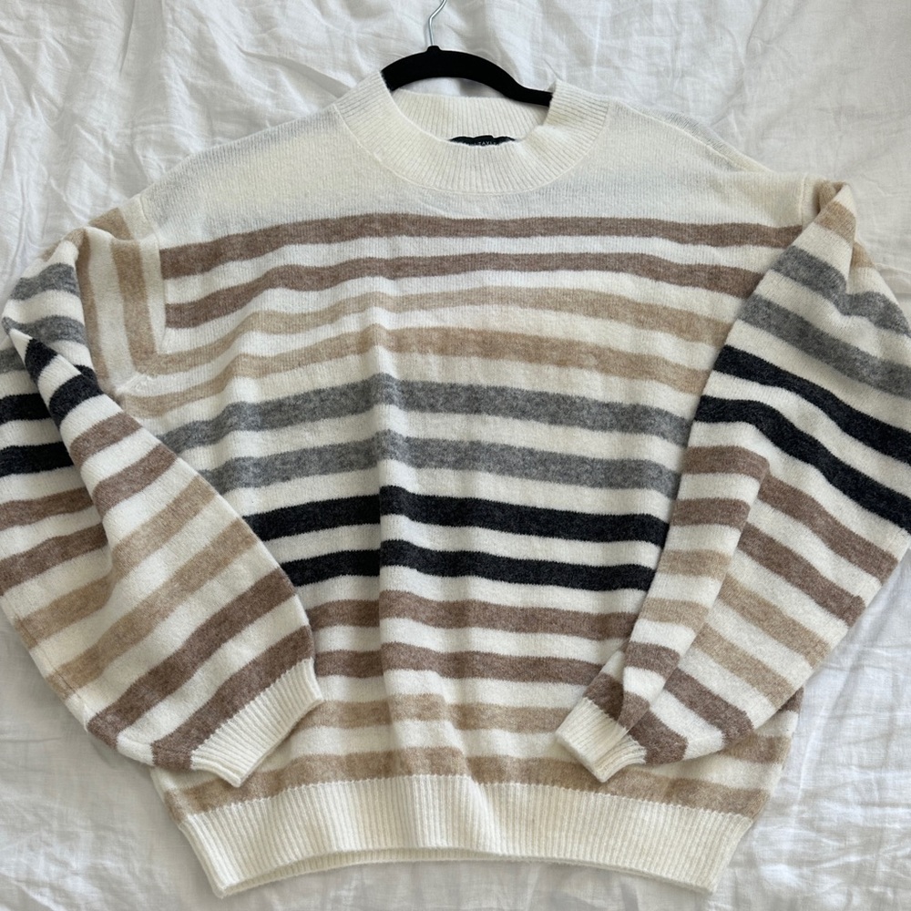 Ann Taylor Cream and Brown Striped Sweater